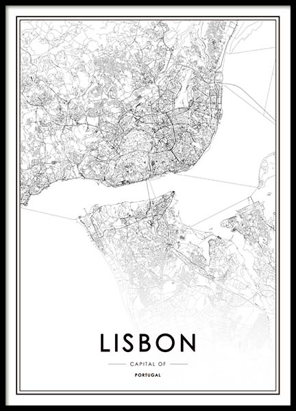 Lisbon Map Plakat w grupie Plakaty / Czarno-białe w Desenio AB (3354)