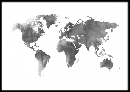 World Map Grey Watercolour, Plakat w grupie Plakaty / Mapy i miasta w Desenio AB (8453)