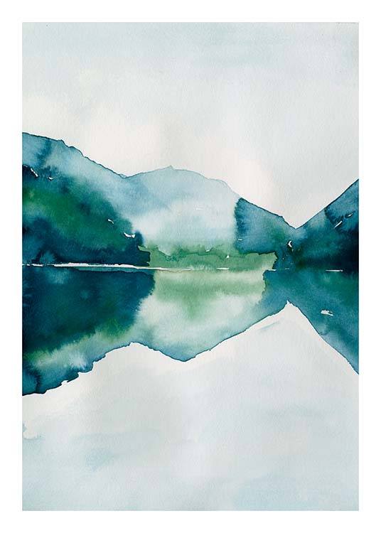 Watercolor Mountain Reflection Plakat / Sztuka w Desenio AB (10123)