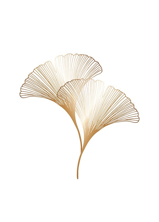 – Ilustracja graficzna z liśćmi miłorzębu w kolorze złota na białym tle