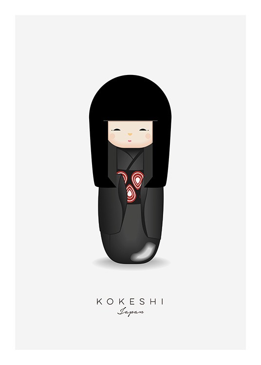 Kokeshi Doll Black Plakat