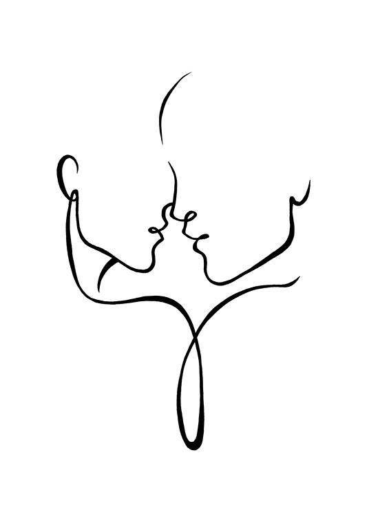  – Czarno-biała grafika geometryczna z dwiema twarzami zbliżającymi się do pocałunku