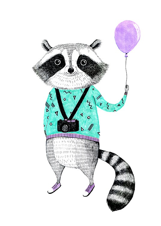 Raccoon with Balloon Plakat