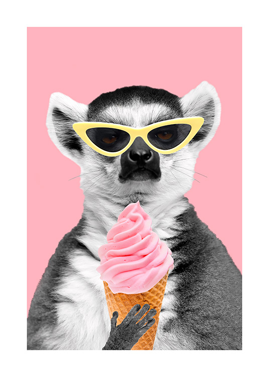 Lemur With Ice Cream Plakat