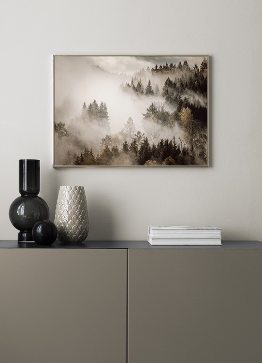 Misty Autumn Forest Plakat Mglisty Las Desenio Pl