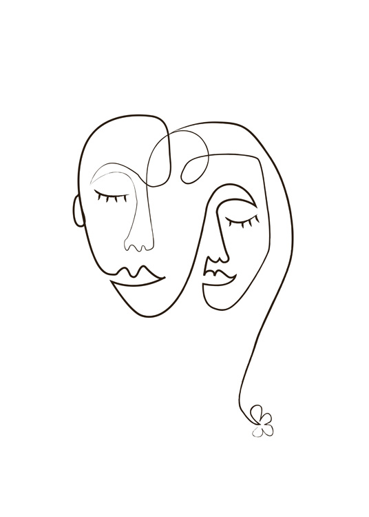  – Ilustracja z czarną grafiką geometryczną z dwoma twarzami na białym tle