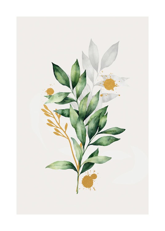 Golden Aquarelle Leaves No2 Plakat