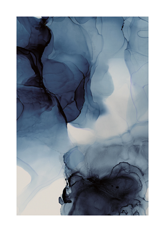  – Obrazek z płynącymi, abstrakcyjnymi kształtami wykonany ciemnoniebieskim tuszem