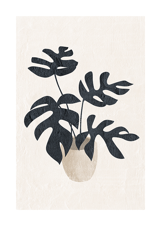  – Ilustracja przedstawiająca roślinę Monstera Philodendron/Monstera Tetrasperma w kolorze ciemnoszarym na jasnobeżowym tle