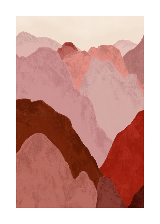  – Ilustracja z różowym i czerwonym abstrakcyjnym górskim krajobrazem