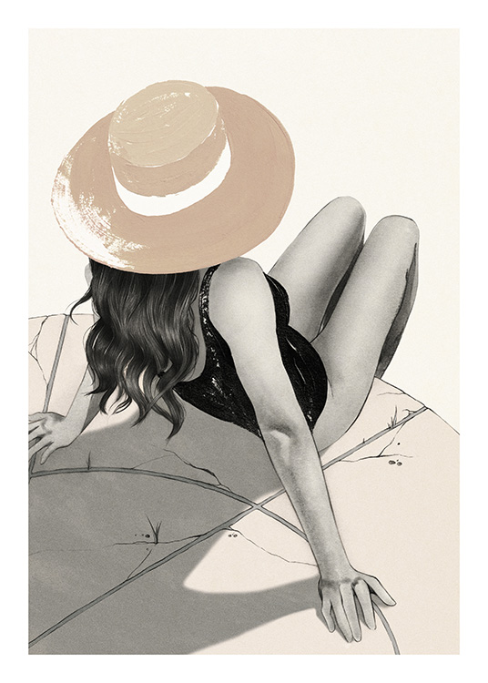 – Plakat przedstawiający opalającą się kobietę