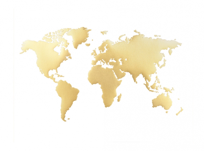 World Map Plakat, Gold