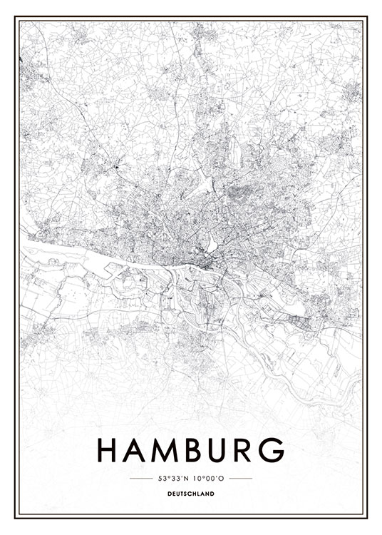 – Plakat artystyczny w kolorystyce czarno-białej przedstawiający Hamburg.