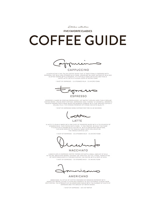 Five Coffee Classics, Plakat / Obrazy do kuchni w Desenio AB (8556)
