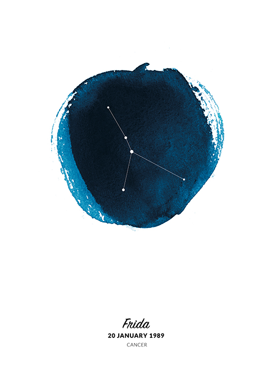  – Ilustracja ze znakiem zodiaku Rak w niebieskim akwarelowym kole