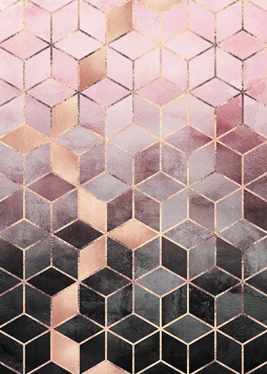 Pink Grey Gradient Cubes Plakat